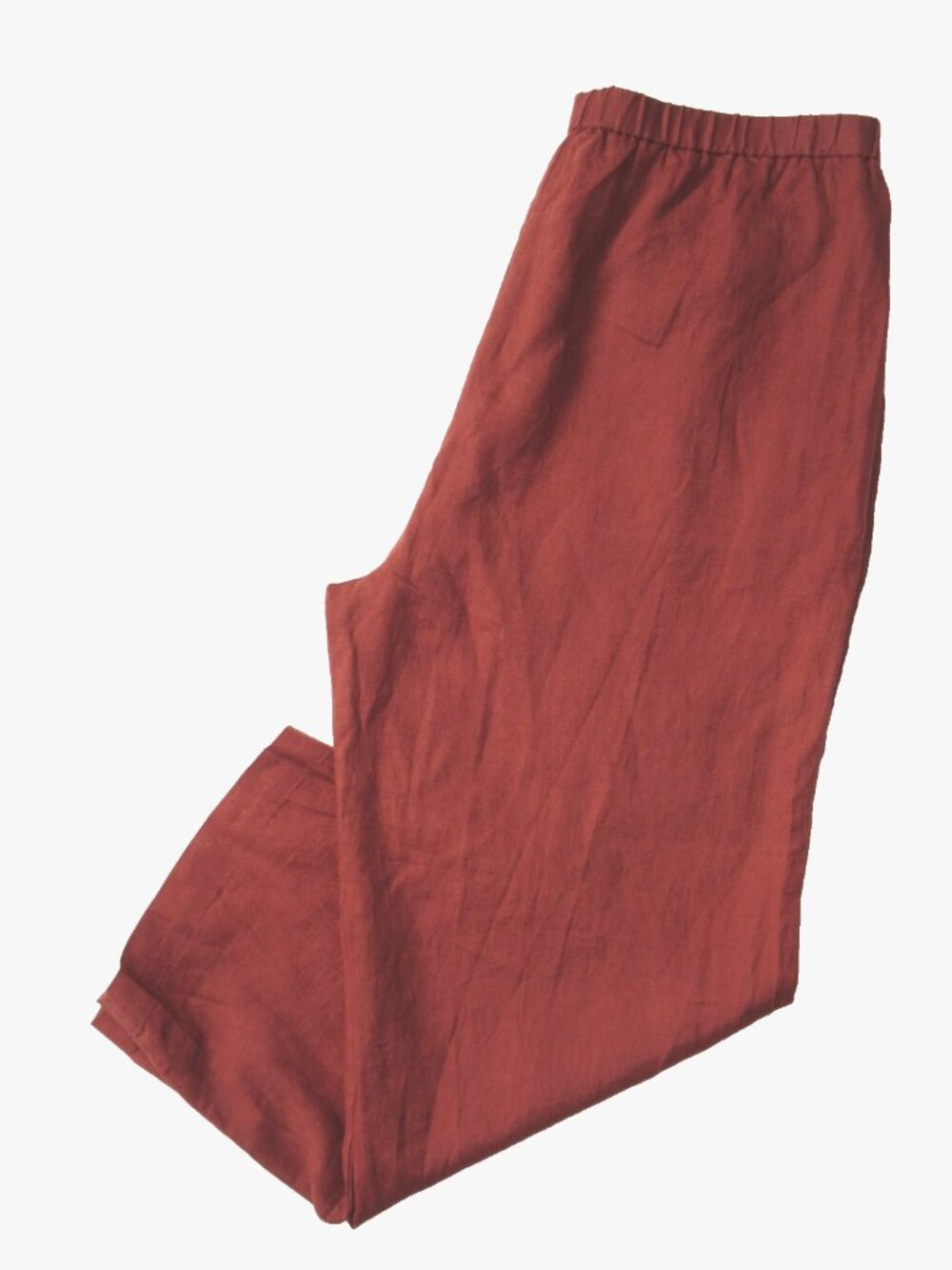 NWT Eileen Fisher Organic Linen Straight Ankle in Deep Terracotta Pull-on Pant L - Picture 7 of 8
